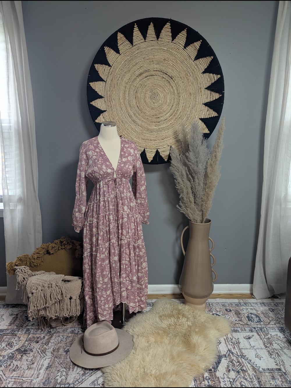 Free People Floral Mauve Cotton Dress - Pink Lavender Print - Picture 2 of 10
